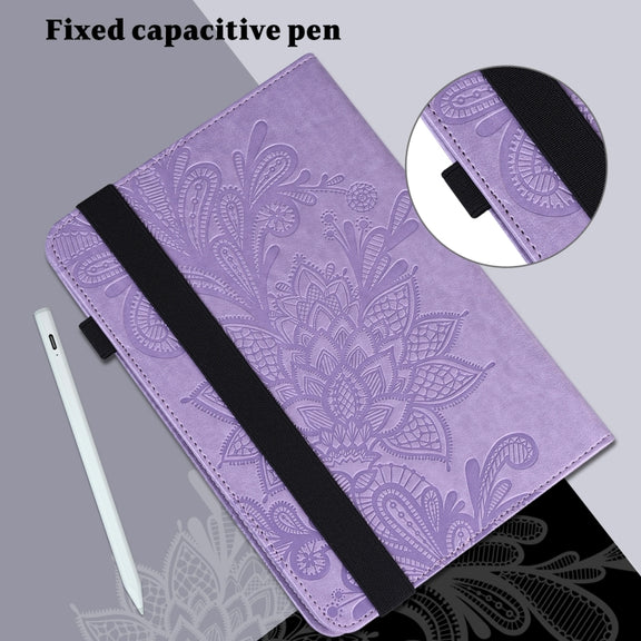 For Lenovo Tab M9 Lace Flower Embossing Pattern Leather Tablet Case(Purple)