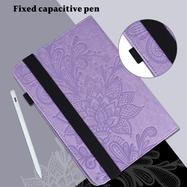 For Lenovo Tab M9 Lace Flower Embossing Pattern Leather Tablet Case(Purple)