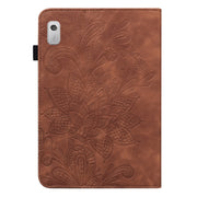 For Lenovo Tab M9 Lace Flower Embossing Pattern Leather Tablet Case(Brown)