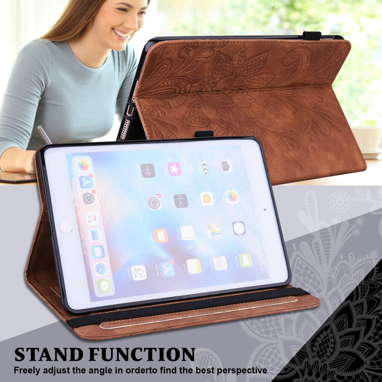 For Lenovo Tab M9 Lace Flower Embossing Pattern Leather Tablet Case(Brown)