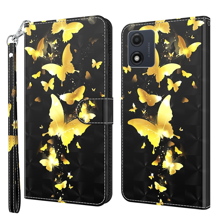 For Motorola Moto E13 3D Painting Pattern Leather Phone Case(Gold Butterfly)