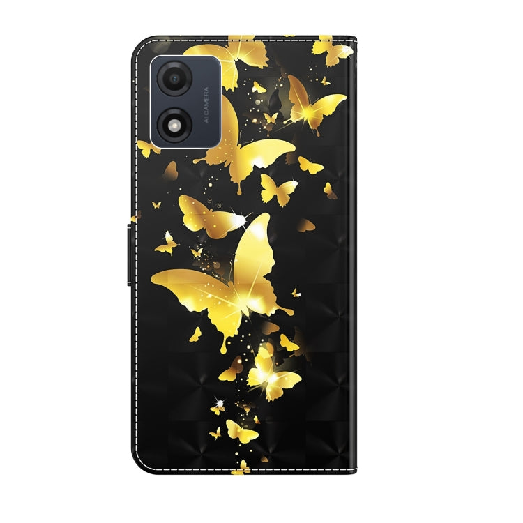 For Motorola Moto E13 3D Painting Pattern Leather Phone Case(Gold Butterfly)