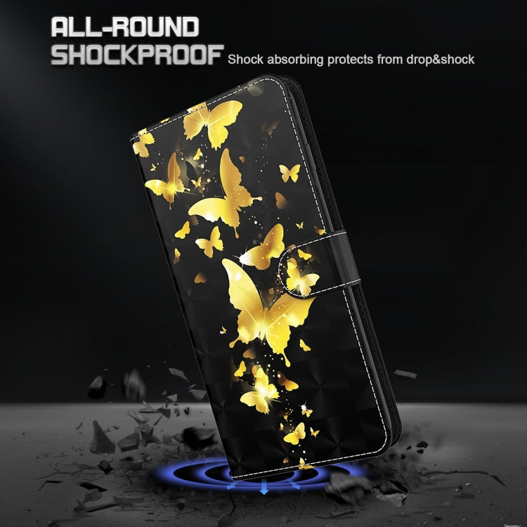 For Motorola Moto E13 3D Painting Pattern Leather Phone Case(Gold Butterfly)