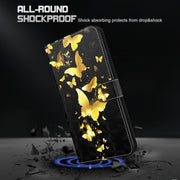 For Motorola Moto E13 3D Painting Pattern Leather Phone Case(Gold Butterfly)