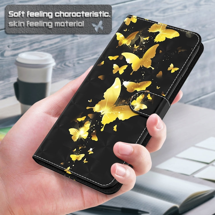 For Motorola Moto E13 3D Painting Pattern Leather Phone Case(Gold Butterfly)