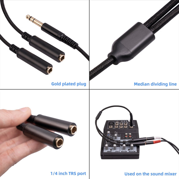 3718 6.35mm Male to Dual Female 1/4 TRS Stereo Audio Cable, Length: 30cm