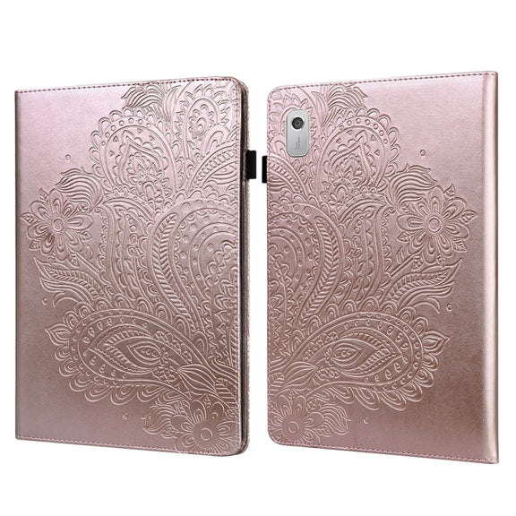 For Lenovo Tab M8 4th Gen TB-300FU Peacock Embossed Pattern Leather Tablet Case(Rose Gold)