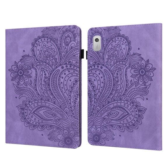 For Lenovo Tab M8 4th Gen TB-300FU Peacock Embossed Pattern Leather Tablet Case(Purple)