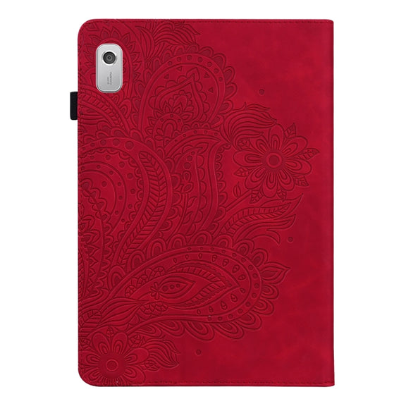 For Lenovo Tab M8 4th Gen TB-300FU Peacock Embossed Pattern Leather Tablet Case(Red)