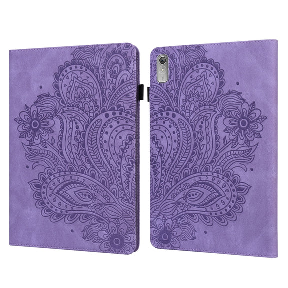 For Lenovo Tab P11 Gen 2 Peacock Embossed Pattern Leather Tablet Case(Purple)