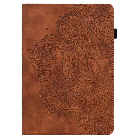 For Lenovo Tab P11 Gen 2 Peacock Embossed Pattern Leather Tablet Case(Brown)