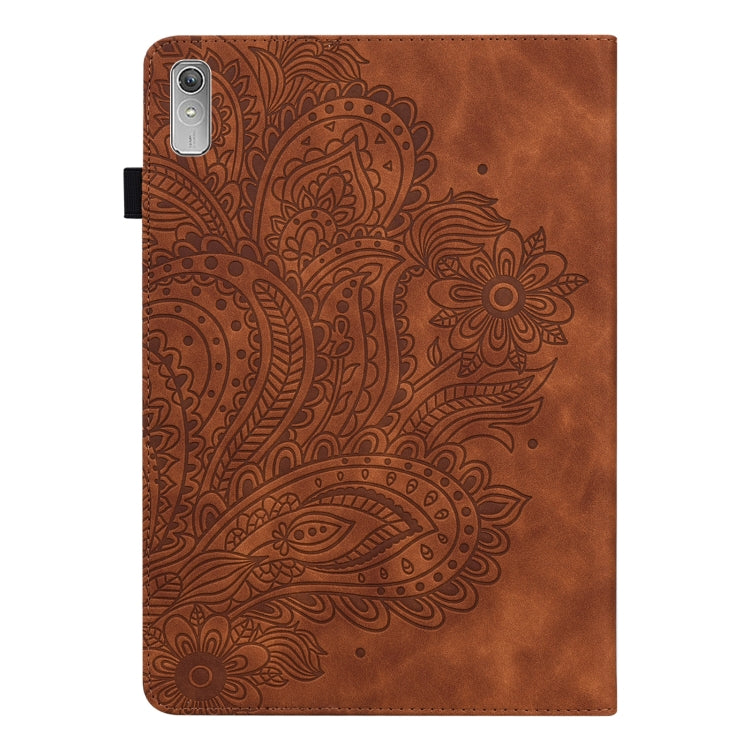 For Lenovo Tab P11 Gen 2 Peacock Embossed Pattern Leather Tablet Case(Brown)