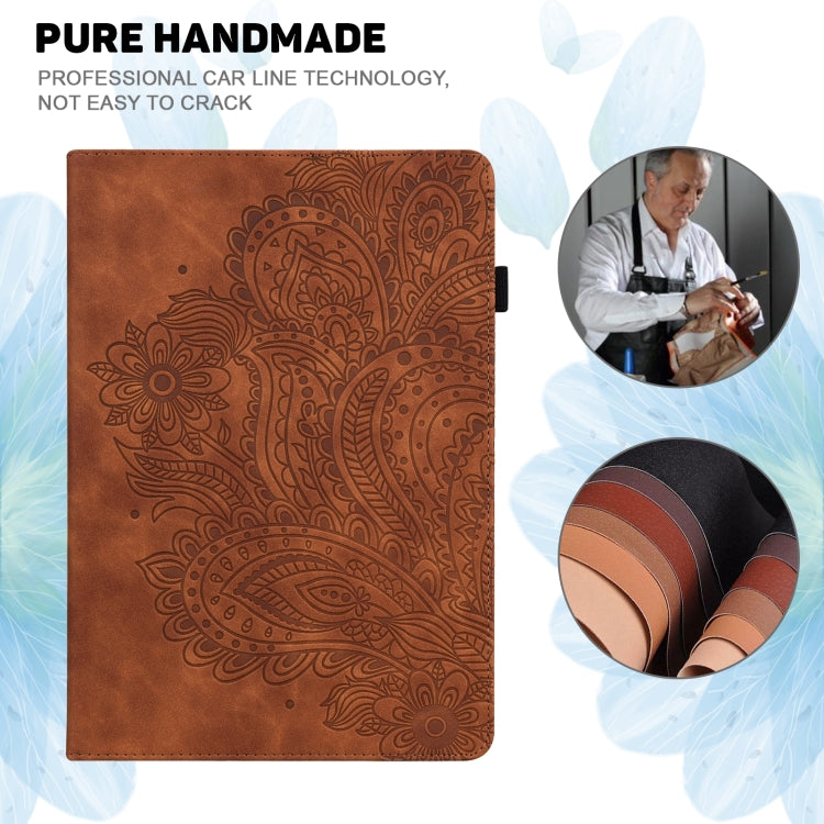 For Lenovo Tab P11 Gen 2 Peacock Embossed Pattern Leather Tablet Case(Brown)