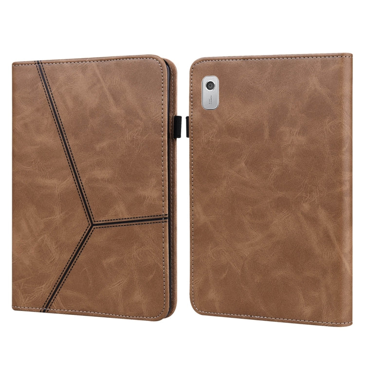 For Lenovo Tab M8 4th Gen TB-300FU Embossed Striped Leather Tablet Case(Brown)