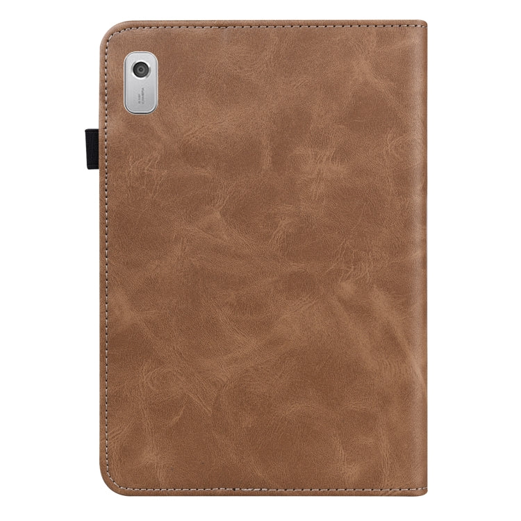 For Lenovo Tab M8 4th Gen TB-300FU Embossed Striped Leather Tablet Case(Brown)