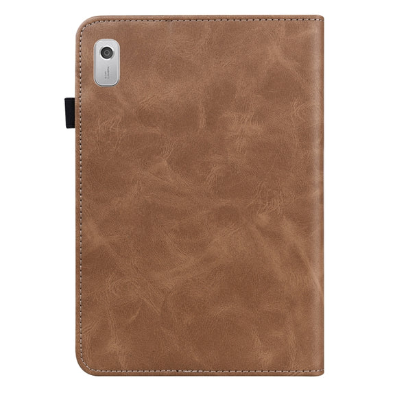 For Lenovo Tab M8 4th Gen TB-300FU Embossed Striped Leather Tablet Case(Brown)