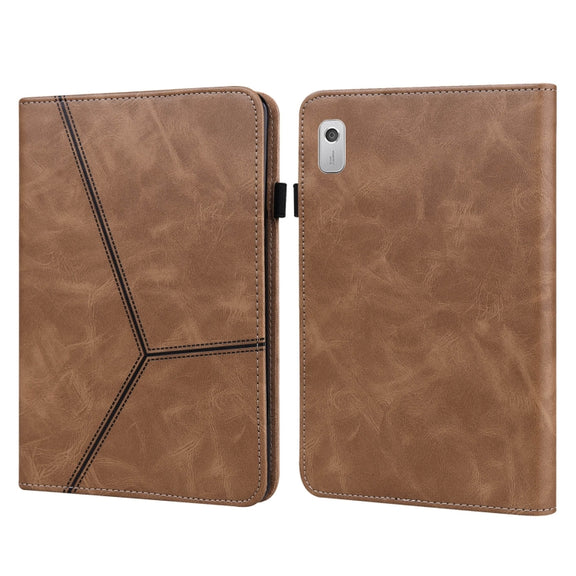 For Lenovo Tab M8 4th Gen TB-300FU Embossed Striped Leather Tablet Case(Brown)