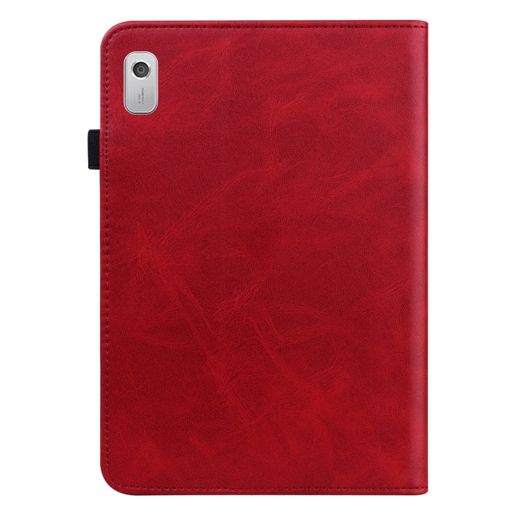 For Lenovo Tab M8 4th Gen TB-300FU Embossed Striped Leather Tablet Case(Red)