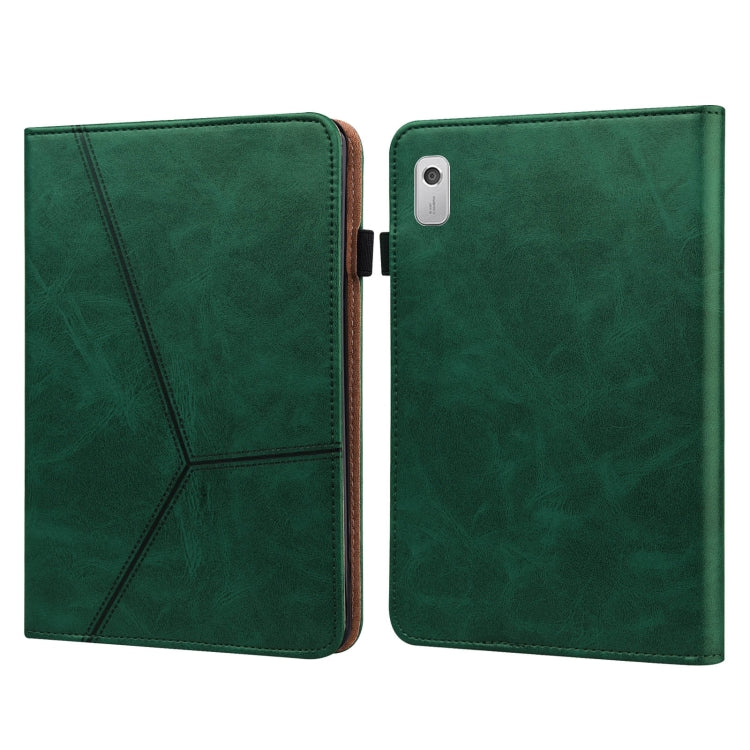 For Lenovo Tab M8 4th Gen TB-300FU Embossed Striped Leather Tablet Case(Green)