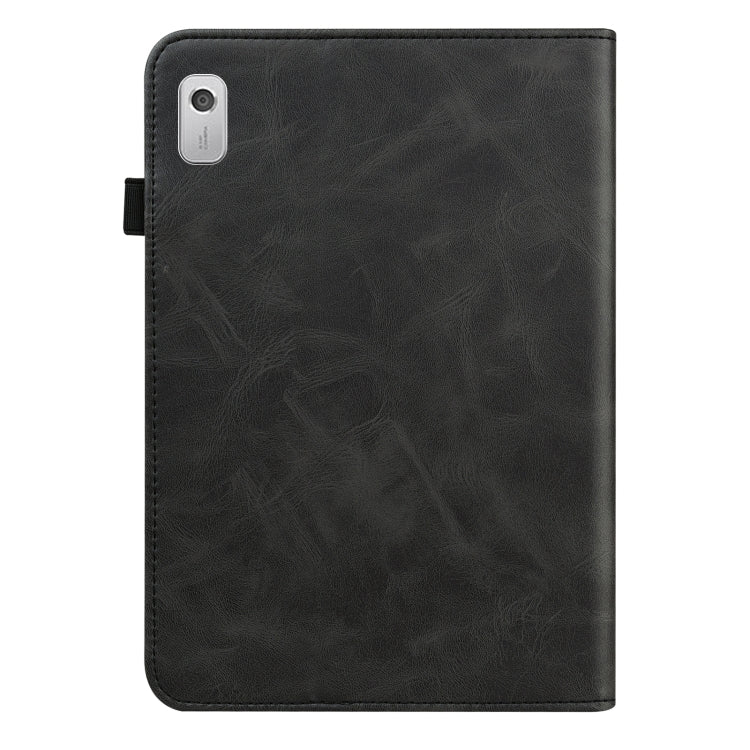 For Lenovo Tab M8 4th Gen TB-300FU Embossed Striped Leather Tablet Case(Black)