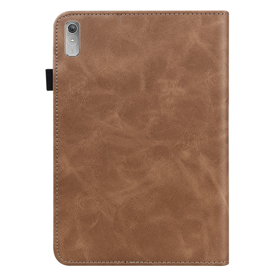 For Lenovo Tab P11 Gen 2 Embossed Striped Leather Tablet Case(Brown)