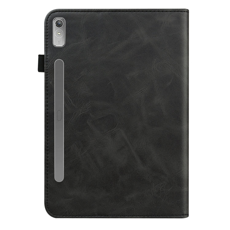 For Lenovo Tab P11 Pro Gen 2 Embossed Striped Leather Tablet Case(Black)