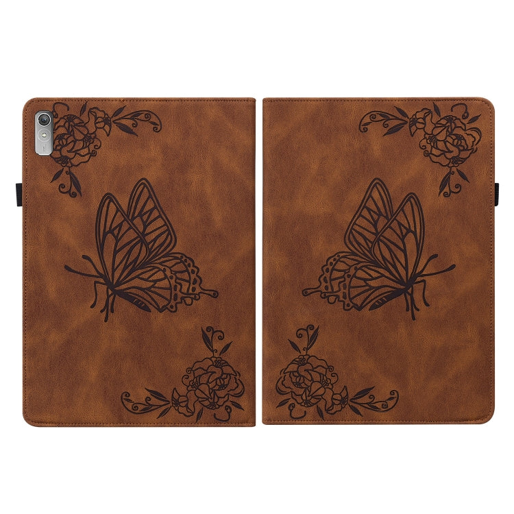 For Lenovo Tab P11 Gen 2 11.5 Butterfly Flower Embossed Leather Tablet Case(Brown)