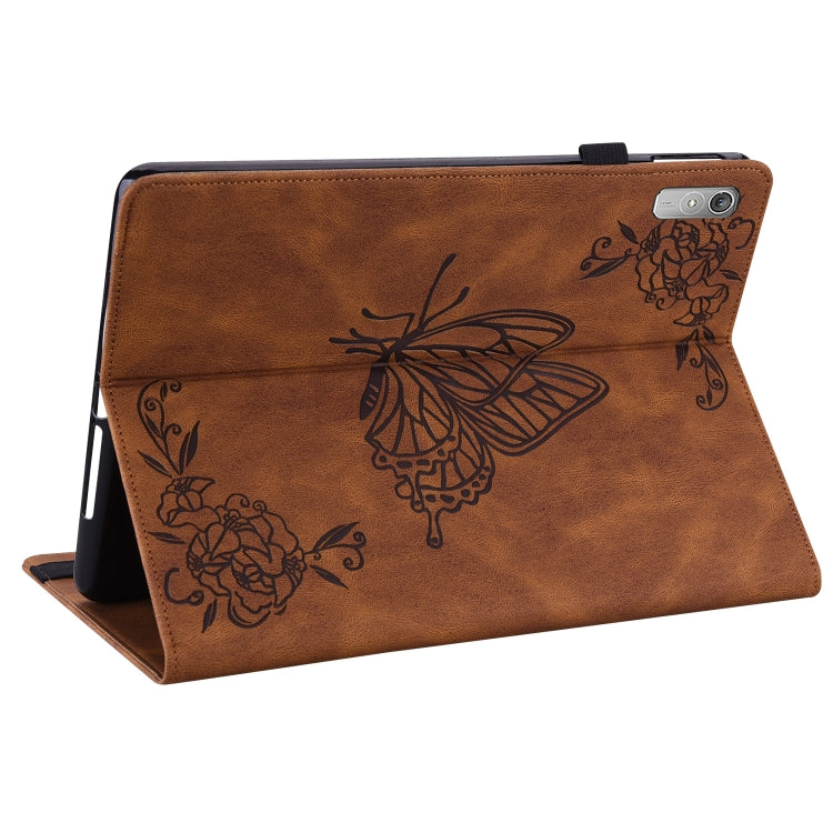 For Lenovo Tab P11 Gen 2 11.5 Butterfly Flower Embossed Leather Tablet Case(Brown)