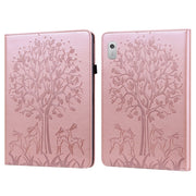For Lenovo Tab M8 4th Gen TB-300FU Tree & Deer Pattern Embossed Leather Tablet Case(Pink)