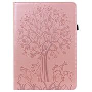 For Lenovo Tab M8 4th Gen TB-300FU Tree & Deer Pattern Embossed Leather Tablet Case(Pink)
