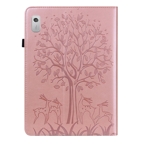 For Lenovo Tab M8 4th Gen TB-300FU Tree & Deer Pattern Embossed Leather Tablet Case(Pink)