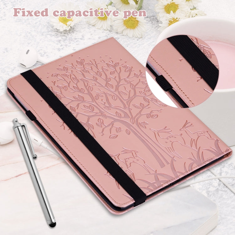 For Lenovo Tab M8 4th Gen TB-300FU Tree & Deer Pattern Embossed Leather Tablet Case(Pink)