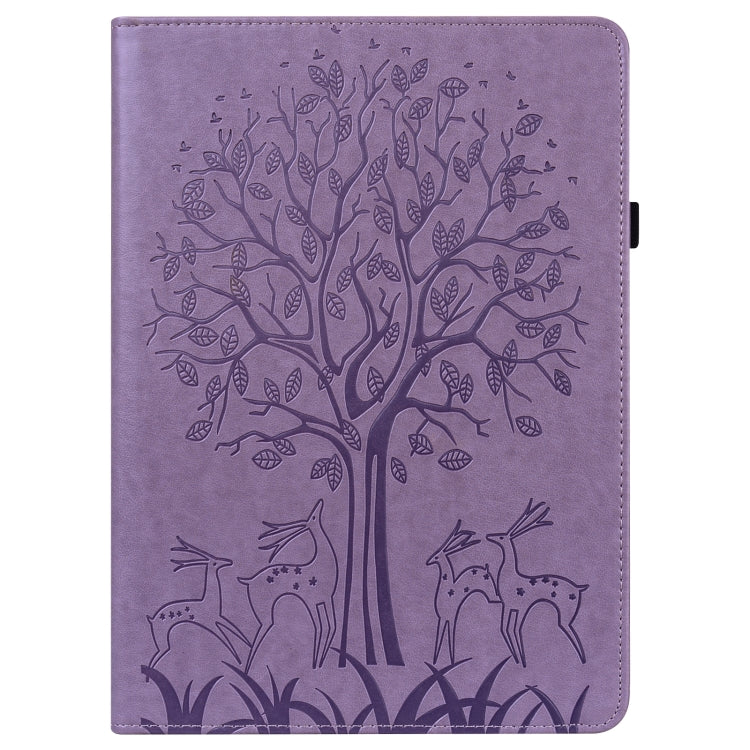 For Lenovo Tab P11 Gen 2 Tree & Deer Pattern Embossed Leather Tablet Case(Purple)