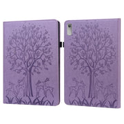 For Lenovo Tab P11 Gen 2 Tree & Deer Pattern Embossed Leather Tablet Case(Purple)