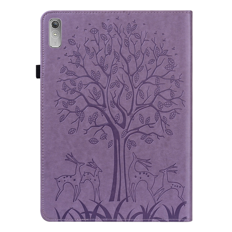 For Lenovo Tab P11 Gen 2 Tree & Deer Pattern Embossed Leather Tablet Case(Purple)