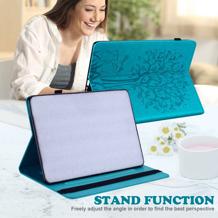 For Lenovo Tab P11 Gen 2 Tree & Deer Pattern Embossed Leather Tablet Case(Blue)