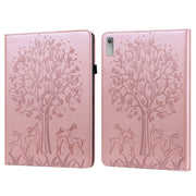 For Lenovo Tab P11 Gen 2 Tree & Deer Pattern Embossed Leather Tablet Case(Pink)