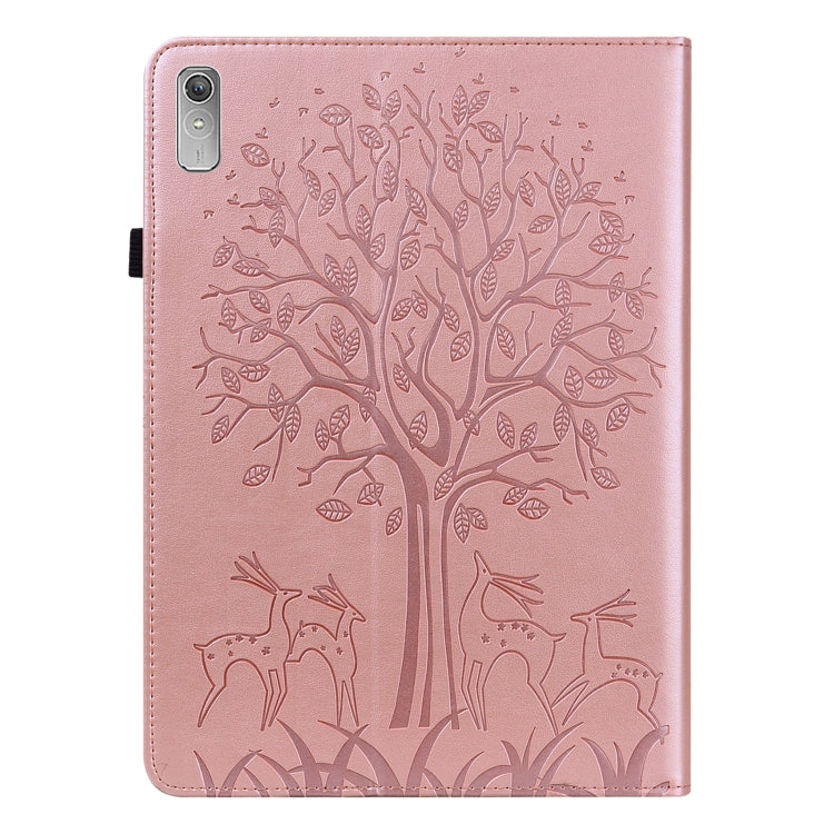 For Lenovo Tab P11 Gen 2 Tree & Deer Pattern Embossed Leather Tablet Case(Pink)