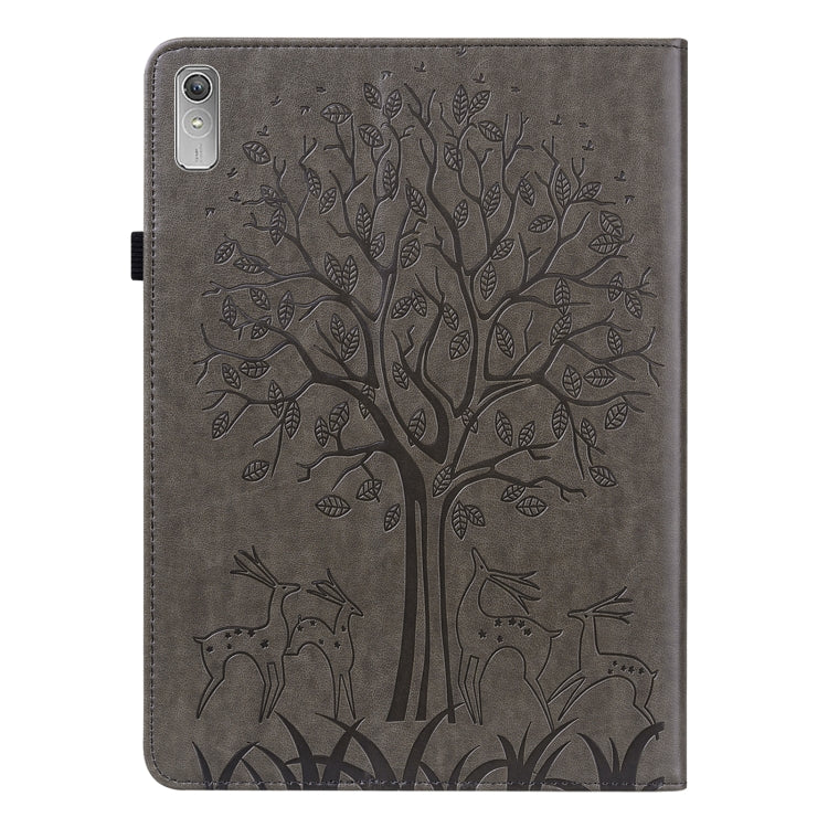For Lenovo Tab P11 Gen 2 Tree & Deer Pattern Embossed Leather Tablet Case(Grey)
