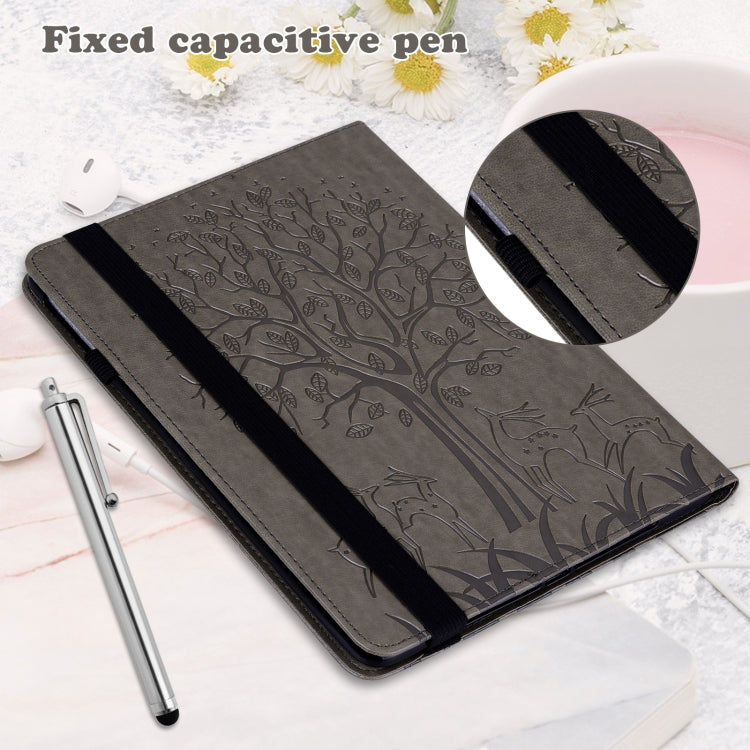 For Lenovo Tab P11 Gen 2 Tree & Deer Pattern Embossed Leather Tablet Case(Grey)