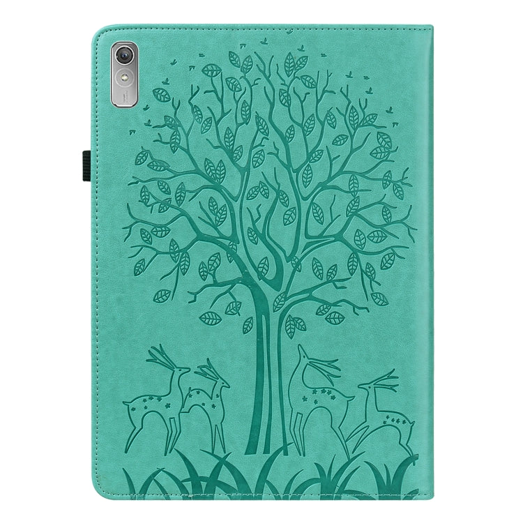 For Lenovo Tab P11 Gen 2 Tree & Deer Pattern Embossed Leather Tablet Case(Green)