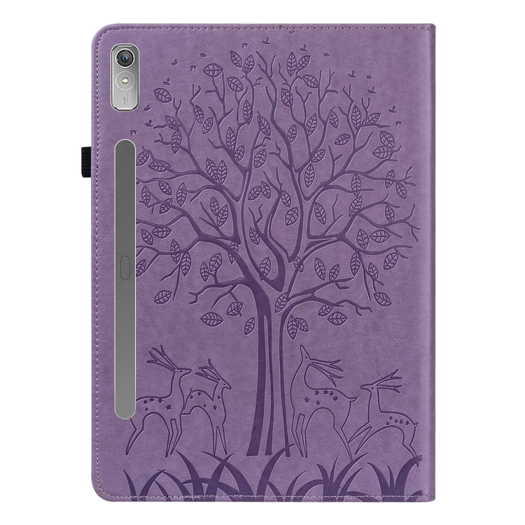 For Lenovo Tab P11 Pro Gen 2 Tree & Deer Pattern Embossed Leather Tablet Case(Purple)