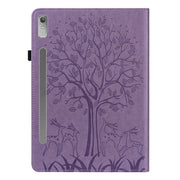 For Lenovo Tab P11 Pro Gen 2 Tree & Deer Pattern Embossed Leather Tablet Case(Purple)