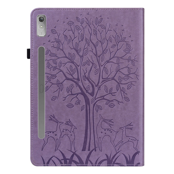 For Lenovo Tab P11 Pro Gen 2 Tree & Deer Pattern Embossed Leather Tablet Case(Purple)