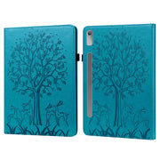 For Lenovo Tab P11 Pro Gen 2 Tree & Deer Pattern Embossed Leather Tablet Case(Blue)