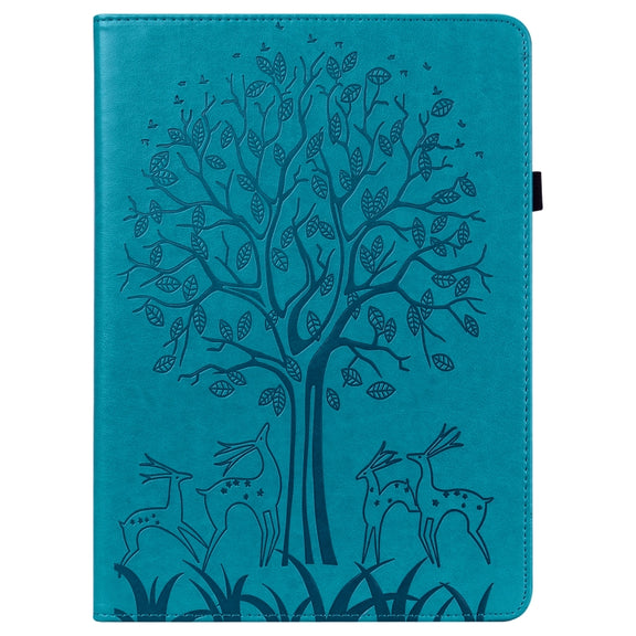 For Lenovo Tab P11 Pro Gen 2 Tree & Deer Pattern Embossed Leather Tablet Case(Blue)