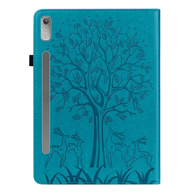 For Lenovo Tab P11 Pro Gen 2 Tree & Deer Pattern Embossed Leather Tablet Case(Blue)