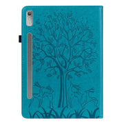 For Lenovo Tab P11 Pro Gen 2 Tree & Deer Pattern Embossed Leather Tablet Case(Blue)
