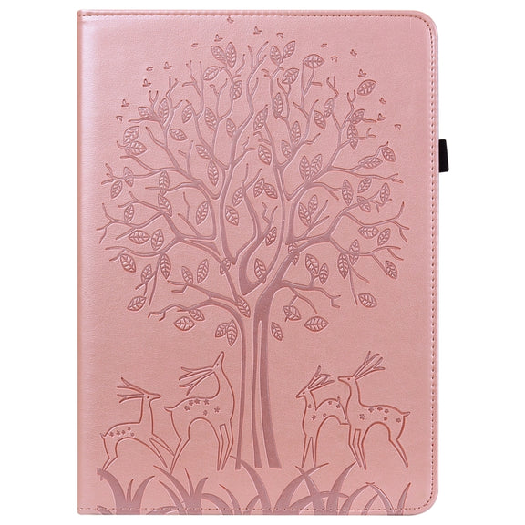 For Lenovo Tab P11 Pro Gen 2 Tree & Deer Pattern Embossed Leather Tablet Case(Pink)