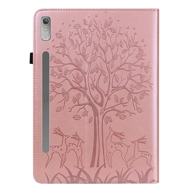 For Lenovo Tab P11 Pro Gen 2 Tree & Deer Pattern Embossed Leather Tablet Case(Pink)